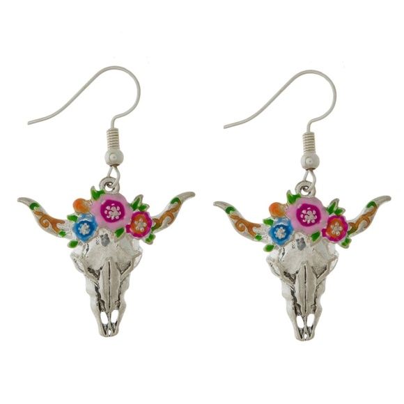 BOUTIQUE Jewelry - NWT FUN & UNIQUE  Steer Skull Floral  Earrings